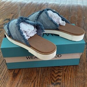 Toms Frayed Denim Mules with White Soles
